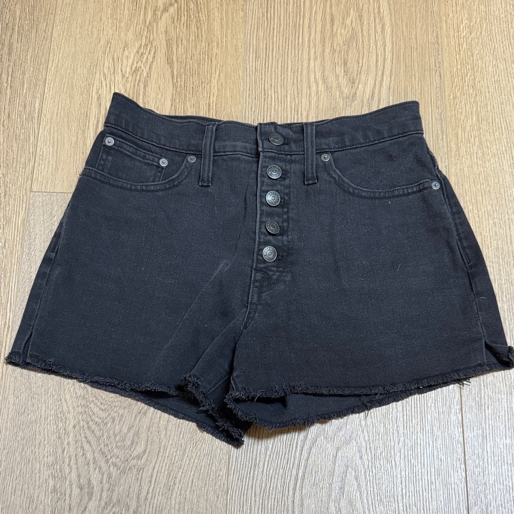 Black High-Rise Button-Front Women’s Denim Shorts